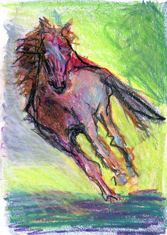 Pferde-Impressionen, A4 Format, Wachspastelle auf Papier