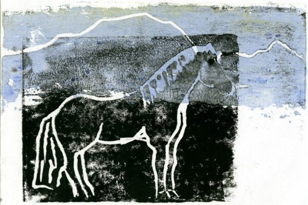 Pferde , A4 Format, Linolschnitt auf Papier